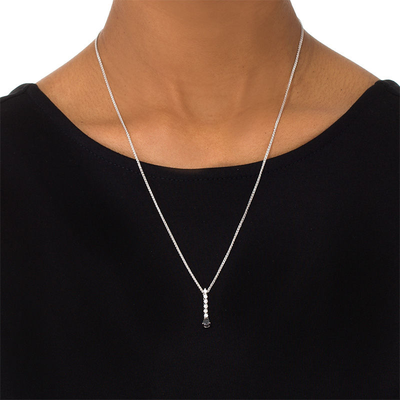 0.23 CT. T.W. Enhanced Black and White Diamond Linear Drop Bolo Necklace in Sterling Silver - 30"