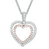 Thumbnail Image 1 of 0.45 CT. T.W. Diamond Double Heart Bolo Necklace in Sterling Silver and 10K Rose Gold - 30"