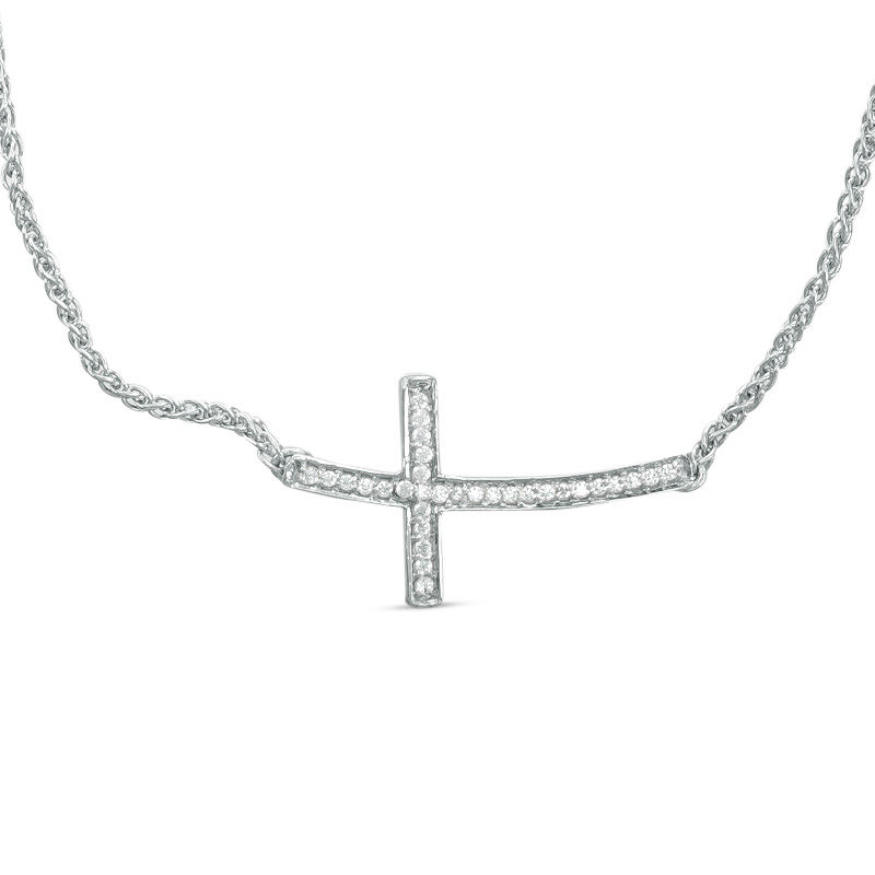 0.09 CT. T.W. Diamond Sideways Cross Bolo Necklace in Sterling Silver - 30"