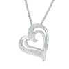 Thumbnail Image 1 of Diamond Accent Tilted Double Heart Bolo Necklace in Sterling Silver - 30"