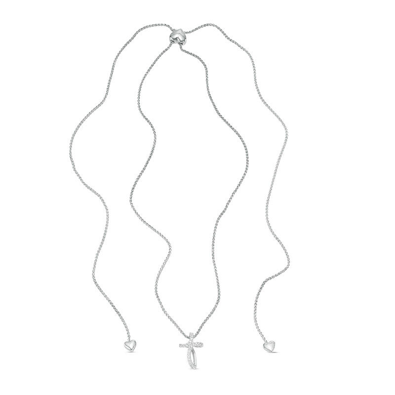 Diamond Accent Loop Cross Bolo Necklace in Sterling Silver - 30"