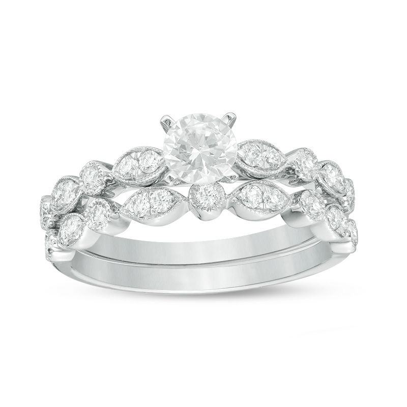 0.75 CT. T.W. Certified Canadian Diamond Vintage-Style Bridal Set in 14K White Gold (I/I1)