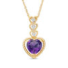 Thumbnail Image 0 of 7.0mm Heart-Shaped Amethyst and Diamond Accent Drop Pendant in 10K Gold