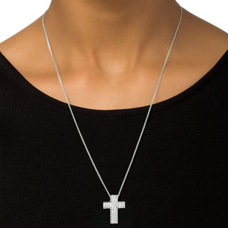 0.45 CT. T.W. Diamond Double Row Cross Bolo Necklace in Sterling Silver - 30"|Peoples Jewellers
