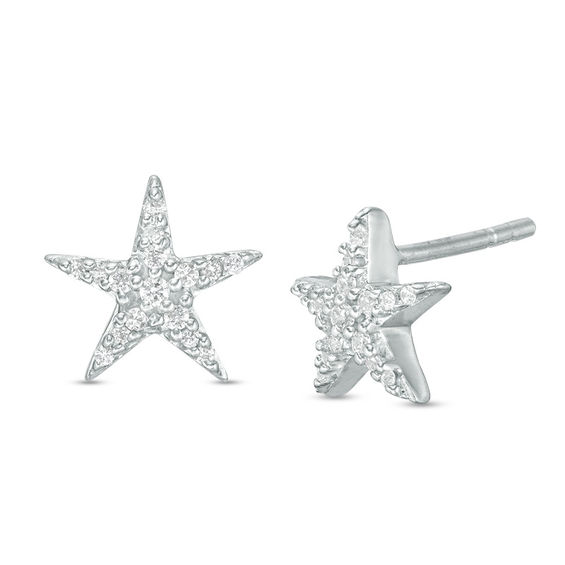 0 15 Ct T W Diamond Starfish Stud Earrings In Sterling Silver T W Diamond Starfish Stud Earrings In Sterling Silver