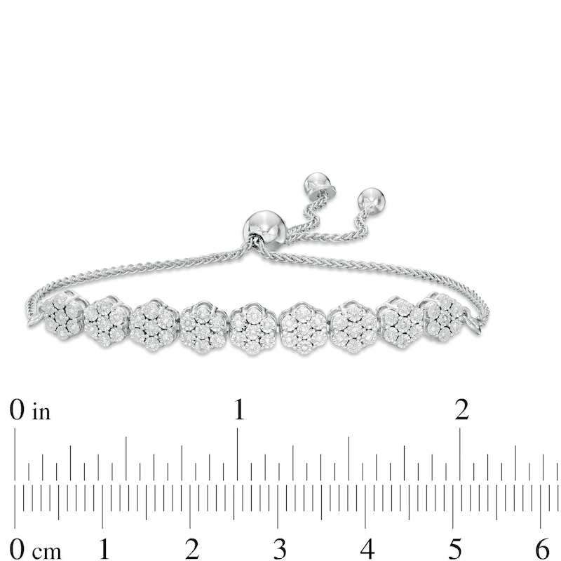 0.25 CT. T.W. Composite Diamond Flower Bolo Bracelet in Sterling Silver - 9.5"