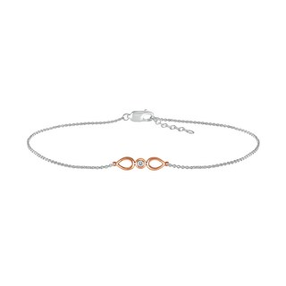 Diamond Accent Solitaire Double Teardrop Anklet in Sterling Silver and 10K Rose Gold – 10"|Peoples Jewellers