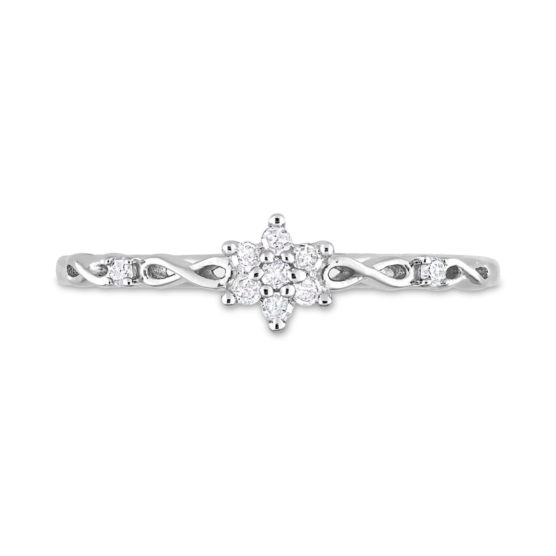 0.09 CT. T.W. Diamond Flower Infinity Shank Promise Ring in Sterling Silver