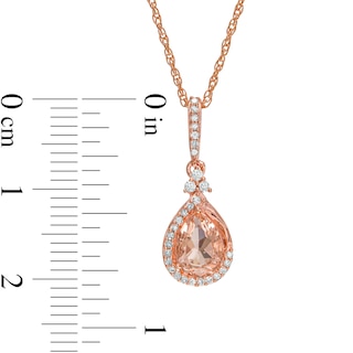 Pear-Shaped Morganite and 0.085 CT. T.W. Diamond Frame Tri-Top Teardrop Pendant in 10K Rose Gold|Peoples Jewellers