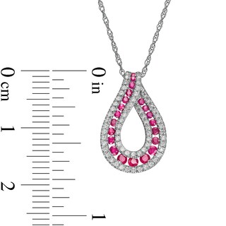 Ruby and 0.20 CT. T.W. Diamond Border Graduated Triple Row Loop Teardrop Pendant in 14K White Gold|Peoples Jewellers