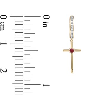 Men's 3.0mm Ruby and 0.086 CT. T.W. Diamond Cross Dangle Drop Earrings in 10K Gold|Peoples Jewellers