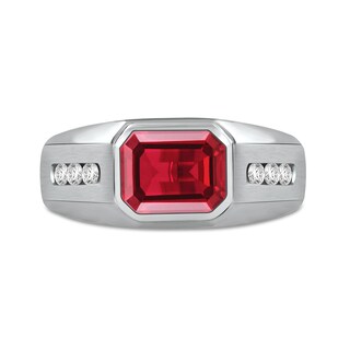 Men's Sideways Octagonal Lab-Created Ruby and White Lab-Created Sapphire Tri-Sides Channel Band in Sterling Silver|Peoples Jewellers