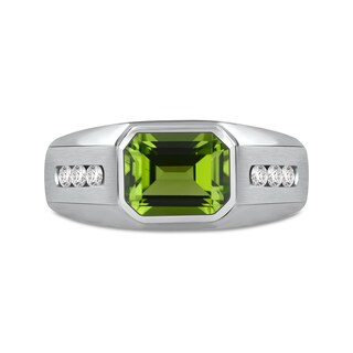 Men's Sideways Octagonal Peridot and White Lab-Created Sapphire Tri-Sides Channel Band in Sterling Silver|Peoples Jewellers