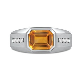 Men's Sideways Octagonal Citrine and White Lab-Created Sapphire Tri-Sides Channel Band in Sterling Silver|Peoples Jewellers