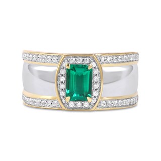 Men's Emerald-Cut Lab-Created Emerald and White Lab-Created Sapphire Triple Row Band in Sterling Silver and 10K Gold|Peoples Jewellers
