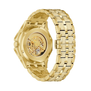 Men's Bulova Octava Crystal Accent Gold-Tone Automatic Watch with Gold-Tone Skeleton Dial (Model: 98A292)|Peoples Jewellers