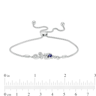 Oval Blue and White Lab-Created Sapphire Cursive "Mom" Bolo Bracelet in Sterling Silver – 9.25"|Peoples Jewellers