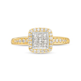0.50 CT. T.W. Princess-Cut Multi-Diamond Cushion-Shaped Frame Vintage-Style Engagement Ring in 10K Gold|Peoples Jewellers