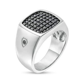Men's 1.00 CT. T.W. Black Cushion-Shaped Multi-Diamond Ring in Sterling Silver|Peoples Jewellers