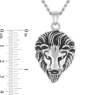 Men's Antique-Finish Lion Head Drop Pendant in Stainless Steel and Black Ion-Plate - 24"|Peoples Jewellers