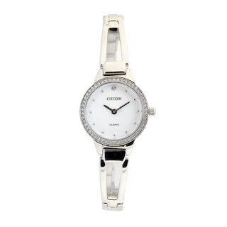 Ladies' Citizen Quartz Classic Crystal Accent Bangle Watch with White Dial (Model: EZ7011-88A)|Peoples Jewellers