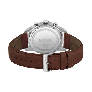 Men's Hugo Boss Skymaster Chronograph Brown Leather Strap Watch with Blue  Dial (Model: 1513940) | Peoples Jewellers
