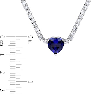 10.0mm Heart-Shaped Blue Lab-Created Sapphire and White Lab-Created Sapphire Necklace in Sterling Silver - 15"|Peoples Jewellers
