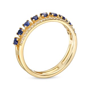 Blue and White Lab-Created Sapphire Split Double Row Band in 10K Gold|Peoples Jewellers