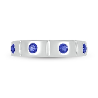 Men's Blue Lab-Created Sapphire Station Ring in 10K White Gold|Peoples Jewellers