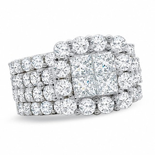 Previously Owned - 4.00 CT. T.W. Princess-Cut Quad Diamond Bridal Three Piece Set in 14K White Gold|Peoples Jewellers