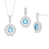 Thumbnail Image 0 of Swiss Blue Topaz and Lab-Created White Sapphire Vintage-Style Circle Pendant and Earrings Set in Sterling Silver