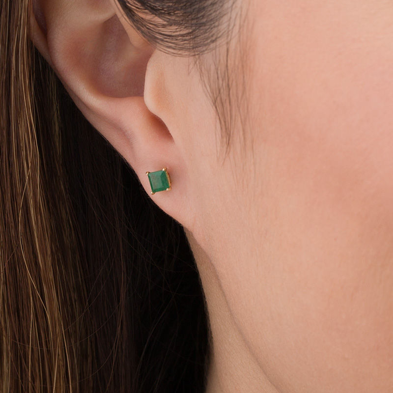 4.0mm Princess-Cut Emerald Solitaire Stud Earrings in 14K Gold