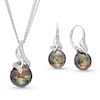 Thumbnail Image 0 of Baroque Black Cultured Tahitian Pearl and White Topaz Flame Pendant and Drop Earrings Set in Sterling Silver - 20"