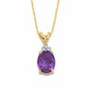 Thumbnail Image 1 of Oval Amethyst Pendant in 10K Gold with Tri-Top Diamond Accents