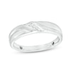 Thumbnail Image 1 of Men's Diamond Accent Slant Luxury Fit Wedding Band in 10K White Gold