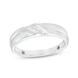 Men's Diamond Accent Slant Luxury Fit Wedding Band in 10K White Gold