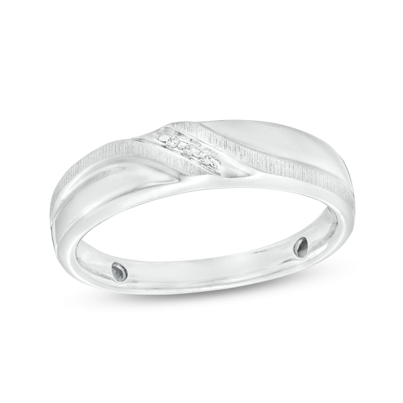Main Image 1 of Men's Diamond Accent Slant Luxury Fit Wedding Band in 10K White Gold