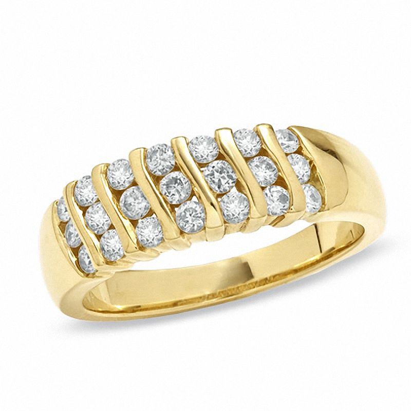 Main Image 1 of 0.50 CT. T.W. Diamond Three Row Wedding Band in 14K Gold