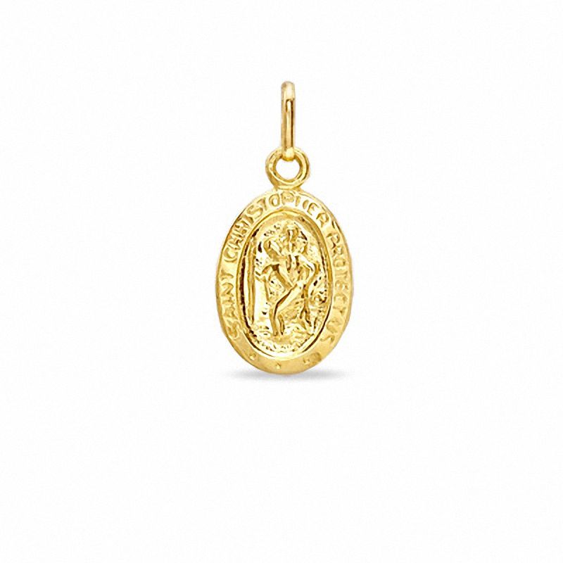 Solid 14K Gold Oval St Saint Christopher Medal Charm Pendant Necklace 0.5x0.75" 