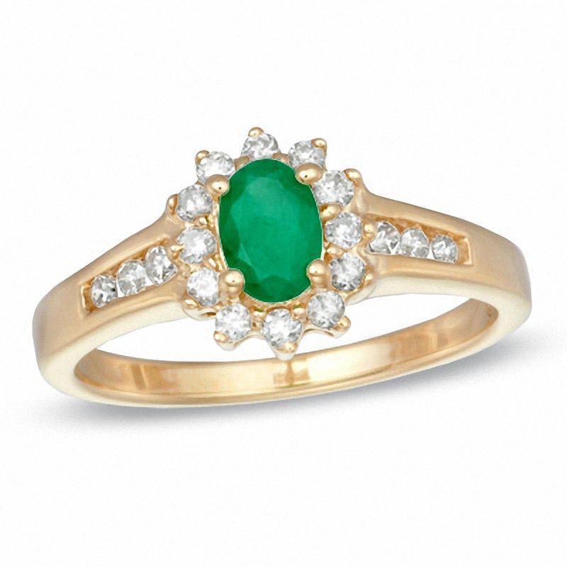 Oval Emerald and 0.29 CT. T.W. Diamond Ring in 10K Gold