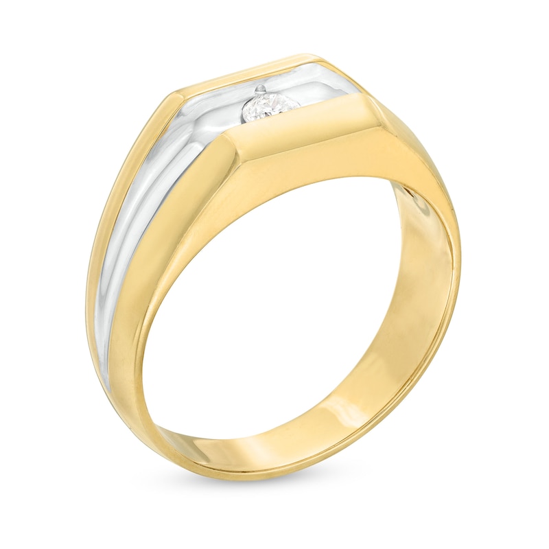 Main Image 3 of Men's 0.14 CT. Diamond Solitaire Inset Ring in 10K Gold