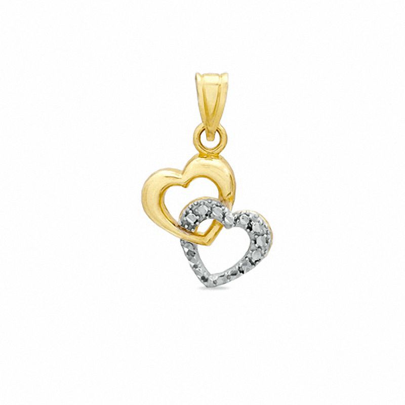 10K Gold and Rhodium Bead Double Heart Charm|Peoples Jewellers