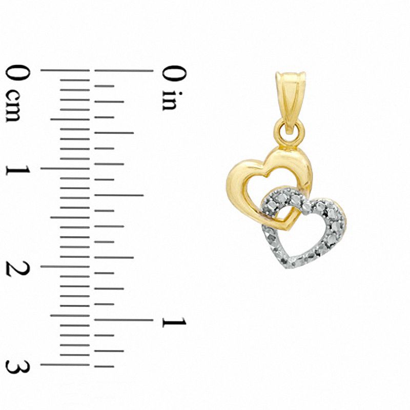 Main Image 2 of 10K Gold and Rhodium Bead Double Heart Charm