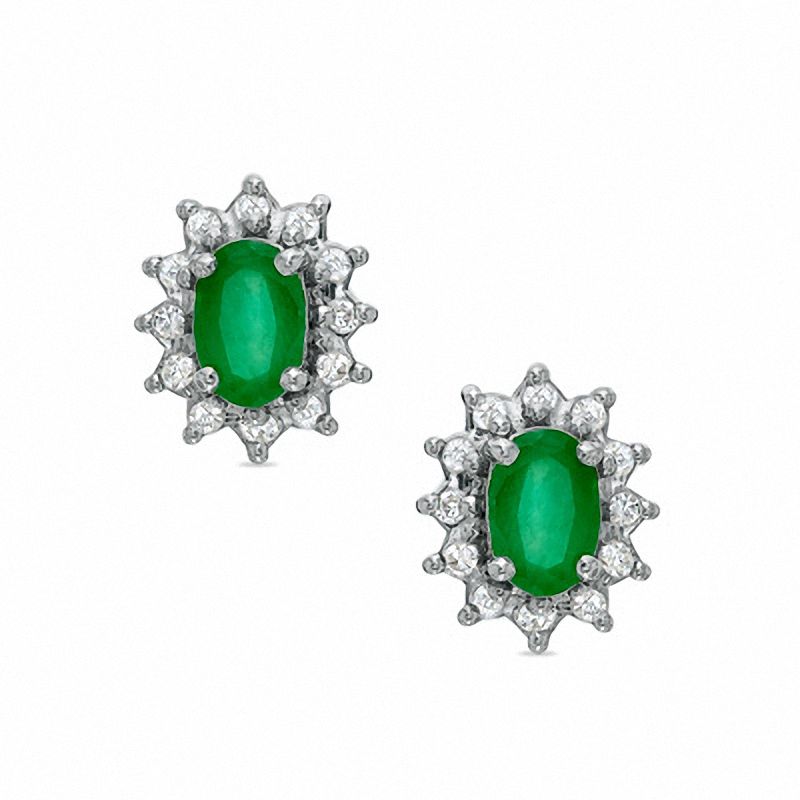 Oval Emerald Fashion Earrings in 10K Gold with Diamond Accents|Peoples Jewellers