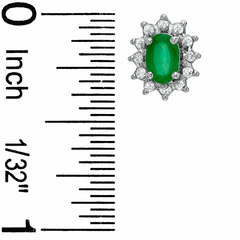 Main Image 2 of Oval Emerald Fashion Earrings in 10K Gold with Diamond Accents