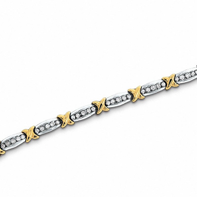 Main Image 1 of 1.01 CT. T.W. Diamond Fashion "X" Bracelet in 10K Two-Tone Gold