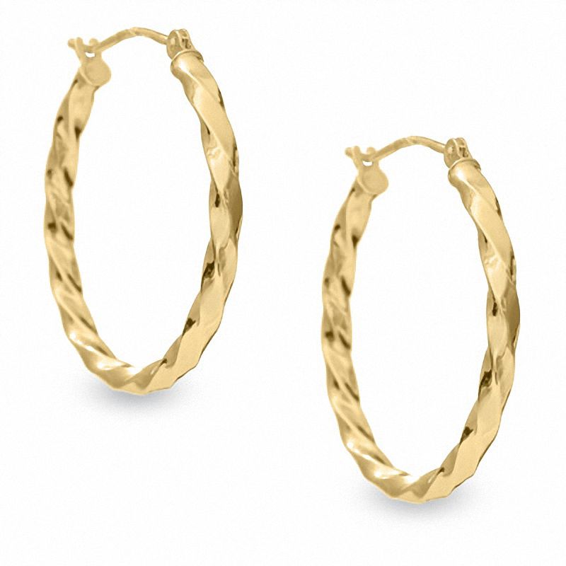 24.0mm Corrugated Twist Hoop Earrings in 14K Gold