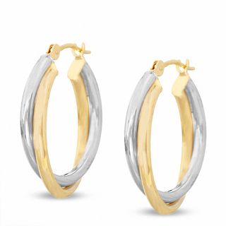 14K Two-Tone Gold Medium Double Hoop Earrings