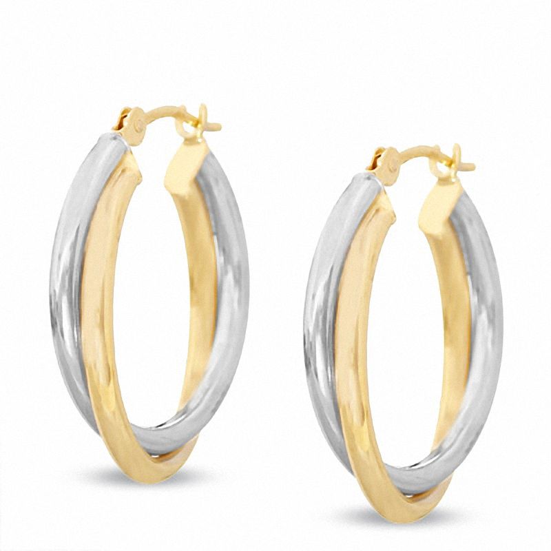 14K Two-Tone Gold Medium Double Hoop Earrings|Peoples Jewellers