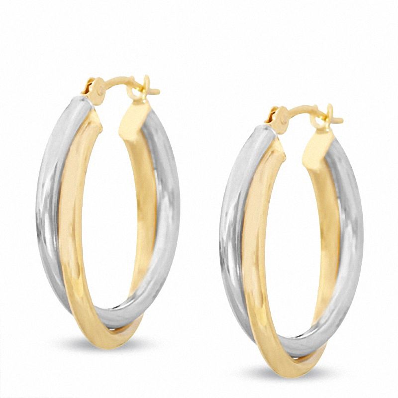 14K Two-Tone Gold Medium Double Hoop Earrings